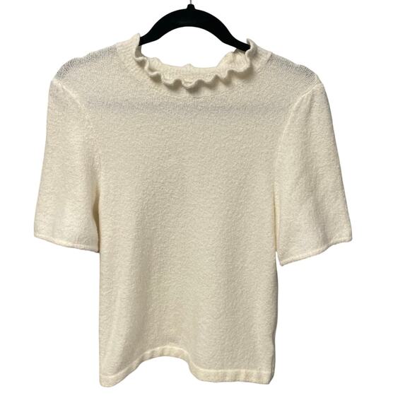 NWT Lilla P Ruffle Neck Short Sleeve Cream Sweater Womens Size Small - Picture 1 of 7